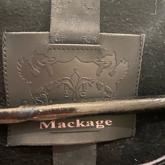 Mackage Black Cashmere Wool Blend Mid Coat High Double Breasted pleated - Picture 6 of 7